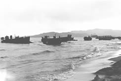 USS Bexar VP's and LCM's landing troops during Korean War.